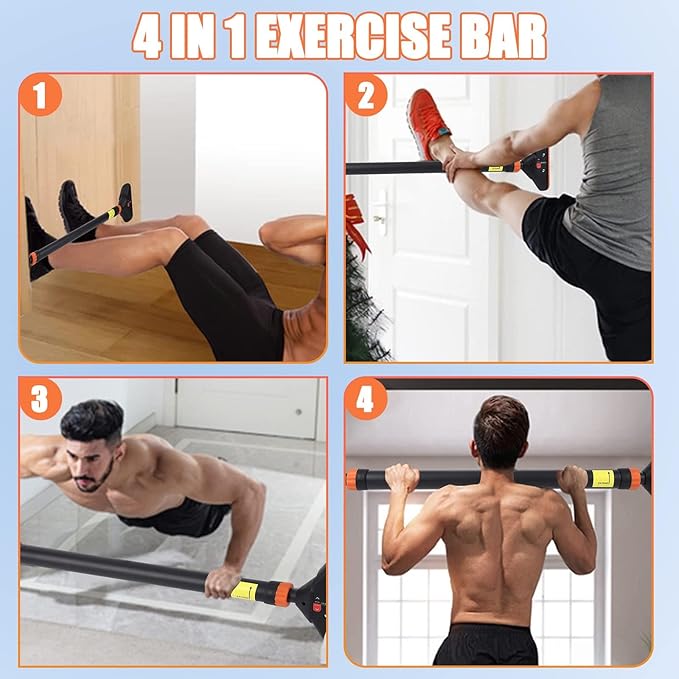 Pull Up Bar for Doorways, Chin Up Bar with Level Meter and Adjustable Width for Strength Training,No Screws Required, Weight Capacity 440 LBS,Orange