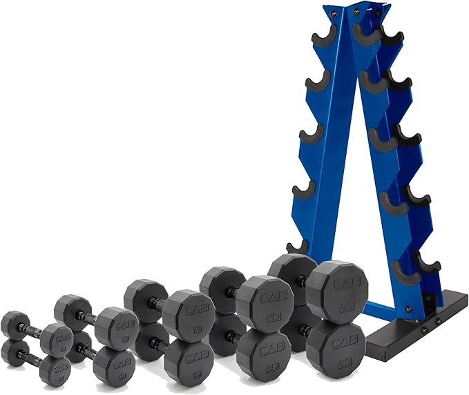 CAP Barbell 150 LB Coated Hex Dumbbell Weight Set with Vertical Rack | Multiple Options