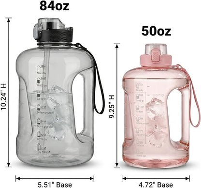 50oz & 84oz Motivational Water Bottle - Time-Marked, Leak Proof & BPA free. 2-in-1 Lid with Straw, Food-Grade Tritan. Half Gallon Sized, Ideal for Gym, Fitness & Outdoor Activities (50oz, U-Blue)