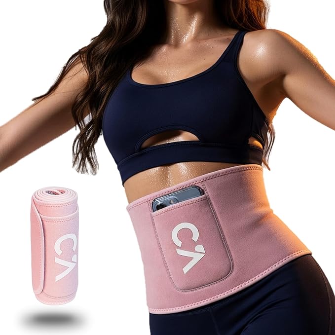 Waist Trimmer Belt for Men & Women – Silver Ion Sweat Belt, Anti-Slip Sauna Trainer, With Pocket & Precision Fit