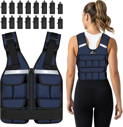 Sportneer Adjustable Weighted Vest Weights: 2-18 lbs/2-40 lbs Washable Weight Vest for Walking 16 In 1 Fast Adjust Rucking Vest for Women and Men Home Gym Running Jogging Strength Training Vests