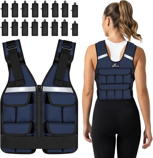 Sportneer Adjustable Weighted Vest Weights: 2-18 lbs/2-40 lbs Washable Weight Vest for Walking 16 In 1 Fast Adjust Rucking Vest for Women and Men Home Gym Running Jogging Strength Training Vests