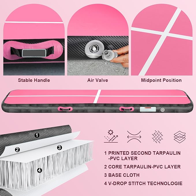 Inflatable Gymnastics Mat 10ft/13ft/16ft/20ft/ Air Tumbling Track Mats 4/8 inches Thick for Home Use/Training/Cheerleading/Yoga/Water with Pump