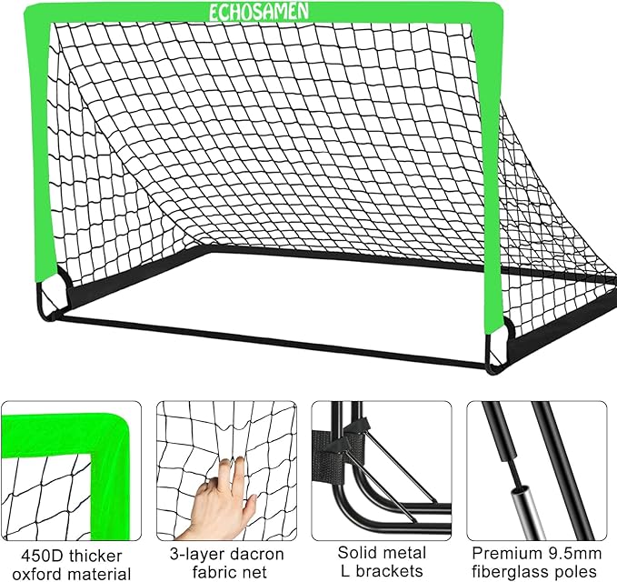 Kids Soccer Goals for Backyard, 2 of 6 x 4 ft Kids Soccer Goal Set Soccer Net with 10 Soccer Cones, Agility Ladder & Carry Bag, Portable Soccer Training Equipment.