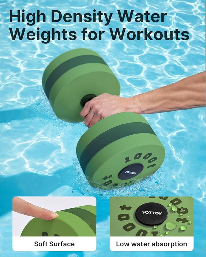 YOTTOY Water Dumbbells for Pool Exercise,Foam Aquatic Dumbbells for Water Aerobics,Resistance Training & Physical Therapy,Pool Weights for Water Workouts,Aqua Fitness,Set of 2