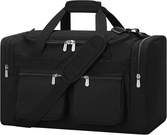 20 inch Gym Bag for Men, 40L Sports Duffle Bag with side pockets durable Weekend Overnight Bag for Travel, Workout, Fitness (Black)