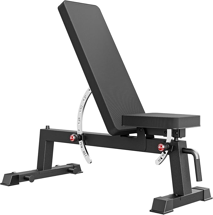 PAPABABE Adjustable Weight Bench with Weight Set, Heavy-Duty Workout Bench with Two-Way Angle Adjustment, Comfortable Extended & Easy-to-Clean Backrest, Transport Wheels & Easy Mobility for Home Gym