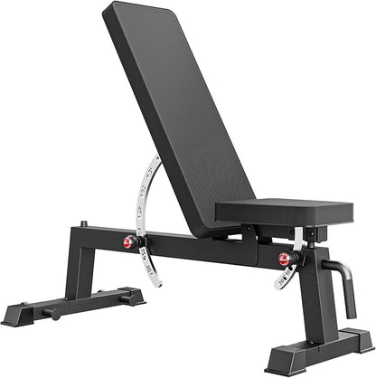 PAPABABE Adjustable Weight Bench with Weight Set, Heavy-Duty Workout Bench with Two-Way Angle Adjustment, Comfortable Extended & Easy-to-Clean Backrest, Transport Wheels & Easy Mobility for Home Gym