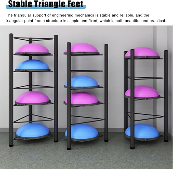 Yoga Ball Exercise Ball Black Floor Stand Exercise Ball Rack, Half Ball Balance Trainer Organizer, Space Saver Storage Shelf, for Fitness Club,