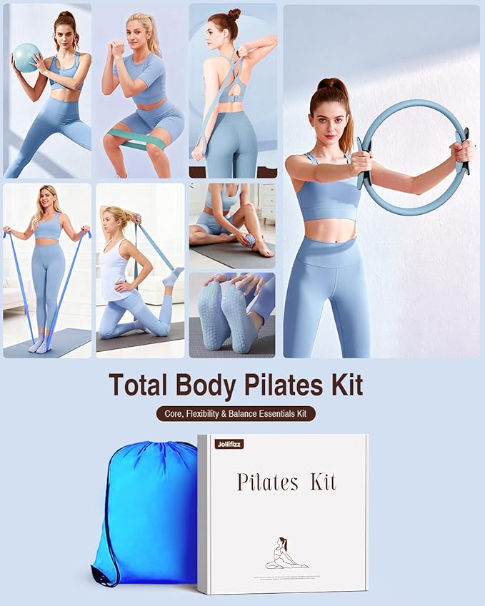 Pilates kit for Women Home Workout, Pilates Equipment Ring and Ball Set with 3 Fabric Resistance Bands, Massage Ball, Pilates Starter Kit for Strength, Toning, Including Workout Guide