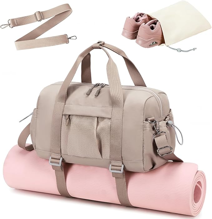 LEDAOU Small Gym Bag for Women, Mini Duffle Bag with Yoga Mat Holder Lightweight Carry On Sports Bag with Separate Shoe Pocket & Wet Pocket Duffel Bags Dance Yoga Workout Bag