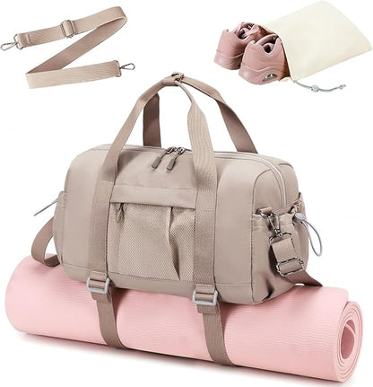 LEDAOU Small Gym Bag for Women, Mini Duffle Bag with Yoga Mat Holder Lightweight Carry On Sports Bag with Separate Shoe Pocket & Wet Pocket Duffel Bags Dance Yoga Workout Bag