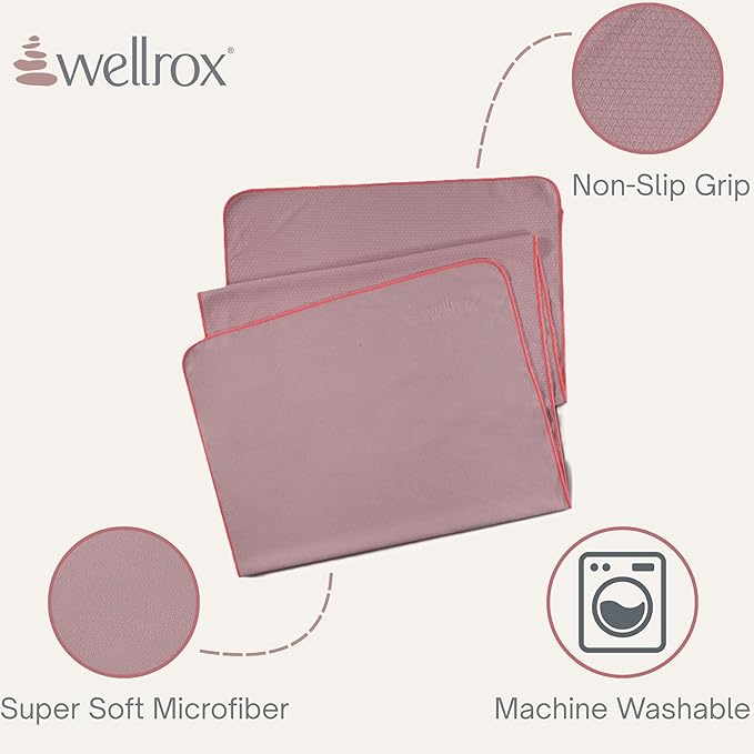 Wellrox Microfiber Yoga Mat Towel with Grip – Ultra Absorbent, Super Soft, and Quick Dry Hot Yoga Towel Non Slip for Pilates, Bikram, and Fitness Workouts (74” x 26”, Rose)