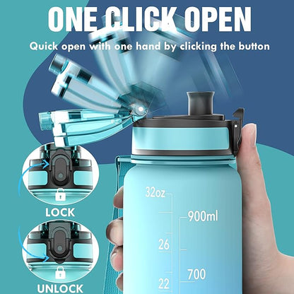 OLDLEY Water Bottle, 32oz Motivational Sports Water Bottle with Time Marker - Times to Drink - Tritan, BPA Free, Wide Mouth Leakproof, Anniversary Birthday Gifts for Men Women, Luca (1 Bottle)