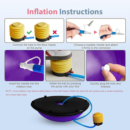 Half Balance Ball Trainer, Inflatable 19/23 Inch Half Exercise Ball with Resistance Bands and Pilates Ball, Non-Slip 660lbs Capacity Yoga Ball for Home Gym Full Body Workouts