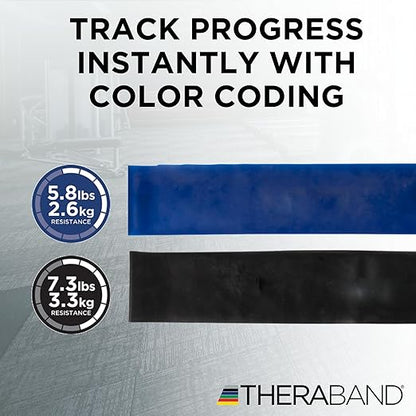 THERABAND Resistance Bands Set, Advanced Kit, Blue, Black, Latex Elastic Bands for Exercise & Physical Therapy, Strength Training for Upper & Lower Body Fitness