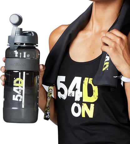 54D SPORTS WATER BOTTLE, Half Gallon Water Bottle with Time Marker, Motivational Water Bottle with Straw, for Fitness and Outdoor Activities