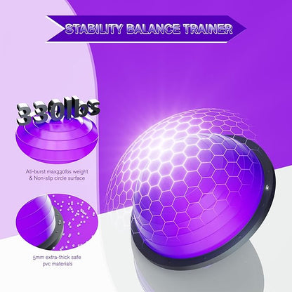 Half Balance Ball Trainer - 23 Inch Half Exercise Ball for Workout, Physical Therapy, Yoga, Home Gym, Core Strength, Stability, Fitness, Balance Training Equipment with Resistance Bands, Foot Pump