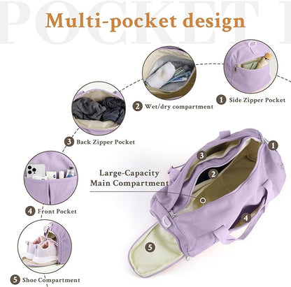 2PCS Gym bag for women, Duffle Bag with Wet Pocket & Shoe Compartment and item bag, Duffle Bag for Travel, Sports, Fitness & Workout