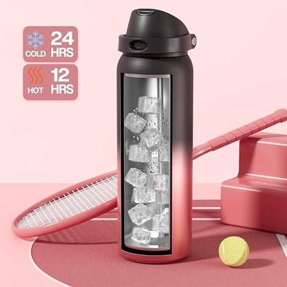 POWCAN 40 oz Stainless Steel Water Bottle: 2-in-1 Push-Button Spout & Quick-Flip Straw Lid, Leakproof, Keep Cold 24Hrs, BPA-Free, Insulated Water Bottle for Sports, School, Travel, Gym, Gift (Queen)