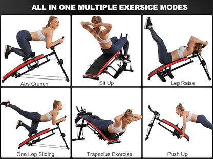 KESHWELL Ab Machine,Ab Workout Equipment For Home,Sit Up Push Up Workout Bench,Fitness Strength Training Equipment,Foldable Abdomen Exercise Machine With Resistance Bands,550lbs Capacity