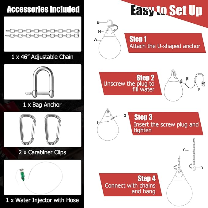 GYMAX Punching Bag, Water Aqua Bag w/Water Injector & Hanging Accessories, Folding Heavy Duty Boxing Bag for Home Gym, Boxing Training Equipment for Adults
