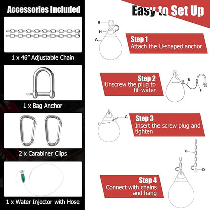GYMAX Punching Bag, Water Aqua Bag w/Water Injector & Hanging Accessories, Folding Heavy Duty Boxing Bag for Home Gym, Boxing Training Equipment for Adults