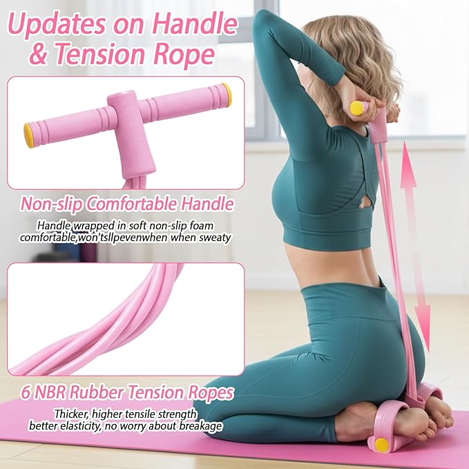 Pedal Resistance Band, 6 Tube Foot Pedal Handles Resistance Bands, Multifunction Pull Up Assistance Bands for Full-Body Strength Training and Muscle Toning, Women Home Gym and Travel Workout