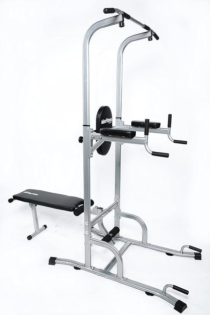 Ader Adjustable Muti-Function VKR Power Tower Chin/Dip machine, Ab Station Pull up Station w/Sit Up Bench for Home Fitness