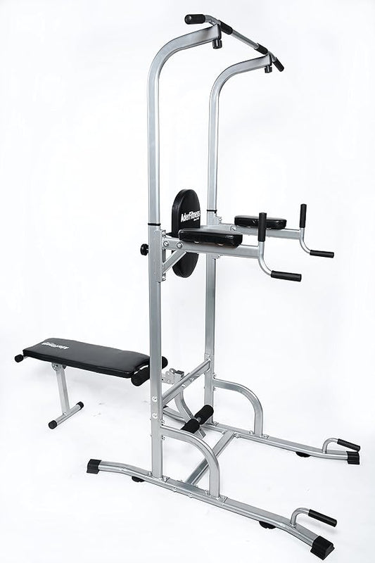 Ader Adjustable Muti-Function VKR Power Tower Chin/Dip machine, Ab Station Pull up Station w/Sit Up Bench for Home Fitness