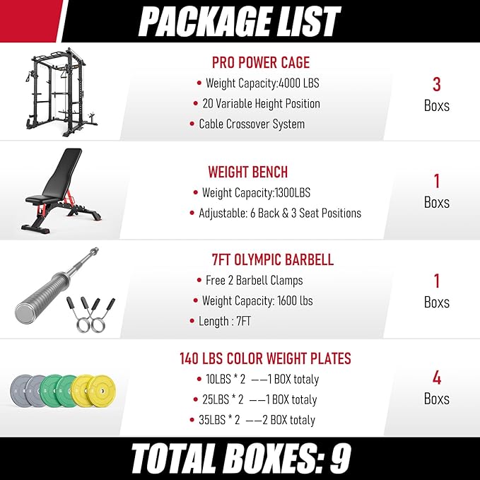 Sportsroyals Squat Rack, LAT Power Cage, Power Rack Multi-Function with Pulley System and Training Attachments for Home Gym