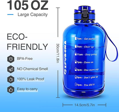 GIFUBOWA 3l Large Water Bottle with Straw and Time Marker 0.8 Gallon/105oz Sport Big Drinking Goals Huge Bottles 3 Litre with Handle Leakproof 3 liter Jug BPA Free for Fitness Gym Yoga and Outdoor