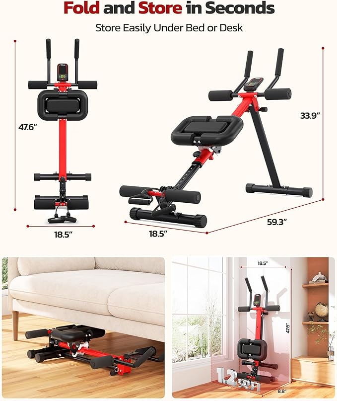 Yoleo 2 in 1 Ab & Rowing Machines for Home, Foldable Ab Workout Equipment, Ab Trainer Machine for Stomach Workout, Ab Crunch Machine with Foam Support,7-Length Adjustable Ab Machine for Home Exercise
