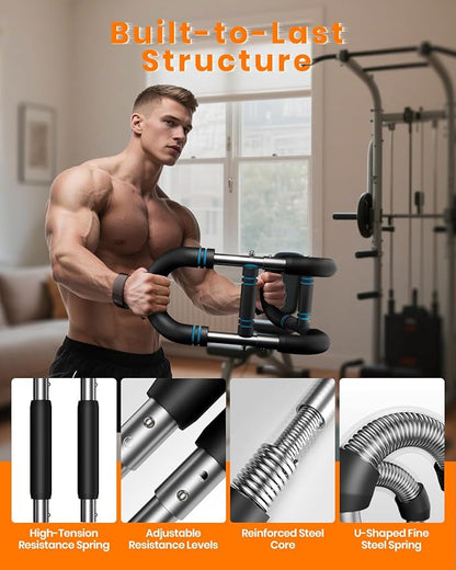 Upgraded Twister Arm Trainer, Adjustable Chest Workout Equipment, Portable Arm Exerciser for Upper Body Strength Training, Detachable Power Twister Bar for Home Gym Fitness