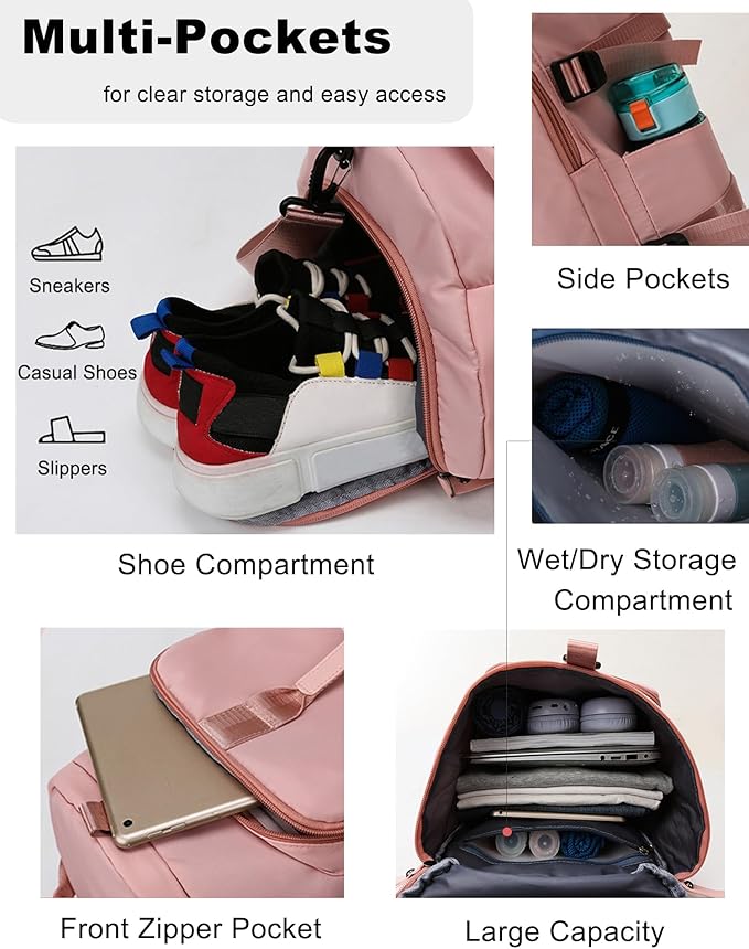 ZUEVI 3 In 1 Backpack Travel Duffle Bag for Men Women with Wet Pocket and Shoe Compartment Waterproof Gym Backpacks for Weekender Sports Training Yoga (Black)