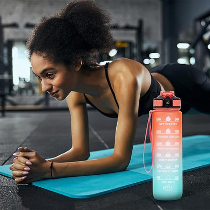 32 oz Water Bottles with Times to Drink and Straw, Motivational Water Bottle with Time Marker, Leakproof & BPA Free, Drinking Sports Water Bottle WIth Hand Strap for Fitness, Gym & Outdoor (orange)