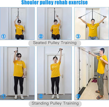 ATENTO Shoulder Rehab Pulley System with Foam Handles│Arm Pulley with Muti-Anchor Door Strap for Physical Therapy Exercises │Latex Resistance Bands for Assisting Rotator Cuff, AC Joint, Shoulder Pain