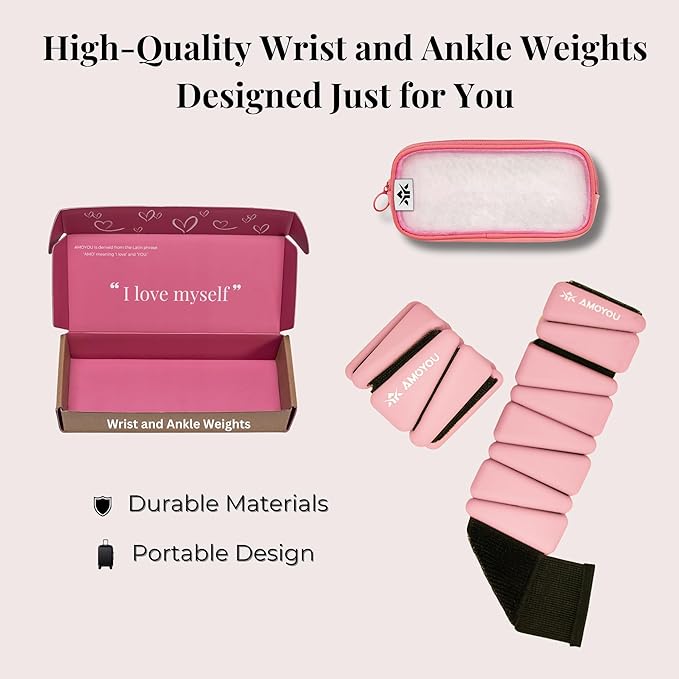 AMOYOU Wrist & Ankle Weights for Women – 2 lb Ankle Weights (Set of 2, 1 lb Each) | Arm Weights for Women | Leg Weights for Walking, Yoga, Cardio & Strength Training