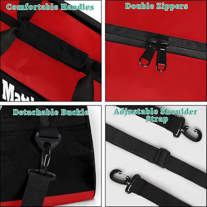 Custom Sports Gym Bag for Boys, Personalized Sports Gym Duffel Tote Workout Bag Named Rank Travel Overnight Training Bag, Martial Art Silhouette Black Red