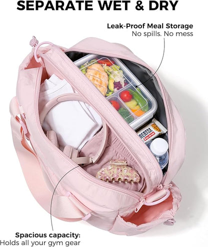 Small Gym Bag for Women - Puffer Duffle Weekender Work Duffel Carry on Overnight Nurse Dance Yoga Workout Tote Bag with Yoga Mat Holder Wet Compartment Coin Purse BPA-Free