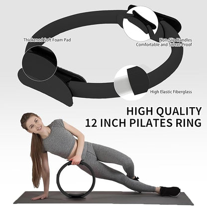 Pilates Essentials Kit for Home Women, Pilates Equipment for Workouts, 6 Fabric Resistance Bands, 12 Inch Magic Circle Yoga Ring, Mini Exercise Ball, Great Exercise Accessories