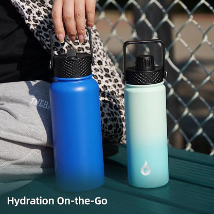 BJPKPK Insulated Water Bottles with Straw Lid, 27oz Stainless Steel Water Bottle with 3 Lids, Leak Proof BPA Free Metal Thermo, Mugs, Tumblers, Keep Cold Hot - Midnight
