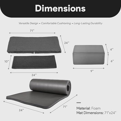 BalanceFrom 7-Piece Yoga Set with 71x24x1 Inches Extra Thick Mat and Carrying Sling – Includes 2 Blocks, Stretch Strap, 2 Towels, and Knee Pad for Home, Studio, and Gym Workouts