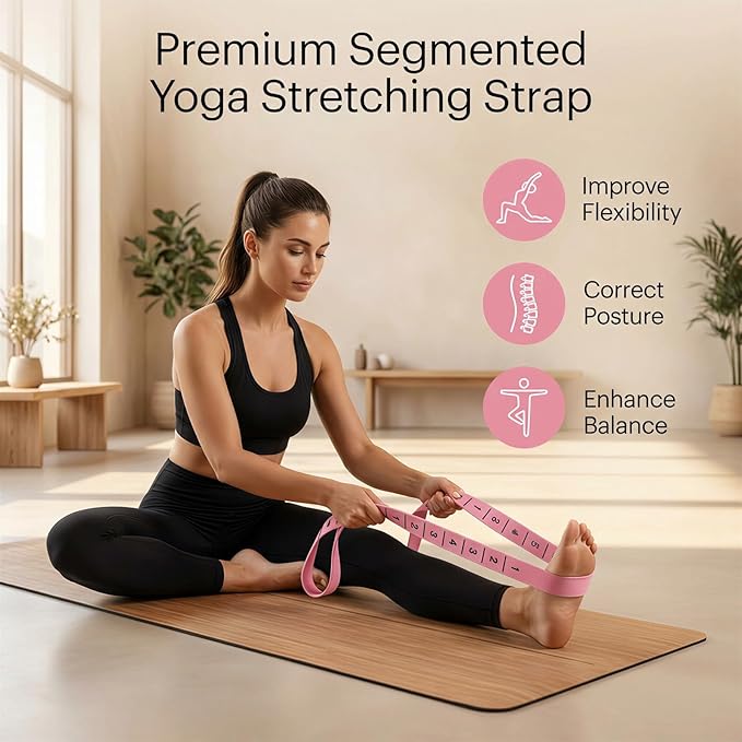 3 Pack Yoga Stretch Strap with Loops, Numbered Resistance Bands for Flexibility, 8-Section Elastic Exercise Bands for Pilates, Dance, Gymnastics & Warm Up (Blue, Purple, Rose Red)