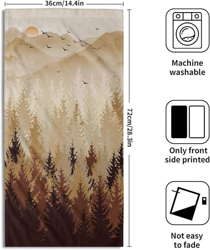 Brown Yellow Misty Forest Hand Towels Set of 2 Fall Mountain Woodland Decorative Bath Towel Nature Pine Trees Foggy Landscape Thin Kitchen Tea Dish Towels for Bathroom Spa Gym