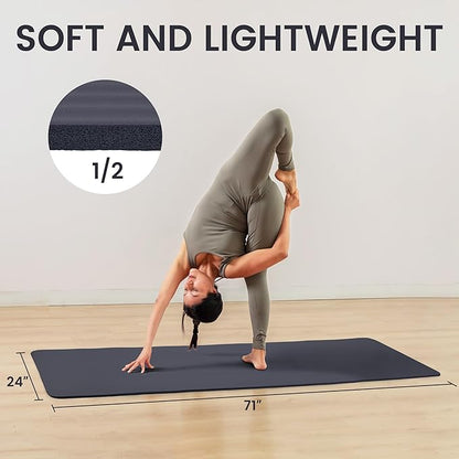 Fitvids Yoga Mat, 1/2-Inch Extra Thick High Density Exercise Mat, Anti-Tear Exercise Yoga Mat with Carrying Strap, Suitable for Various Yoga Exercises