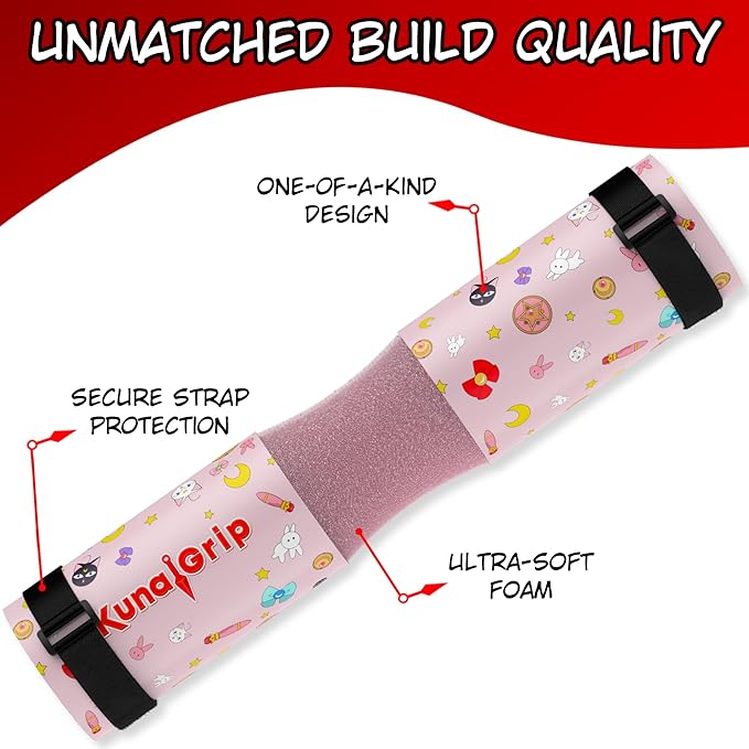 Anime Barbell Pad - Non-Slip Foam Squat Pad with Safety Straps for Squats, Lunges & Hip Thrusts – Neck & Shoulder Support for Standard & Olympic Bars
