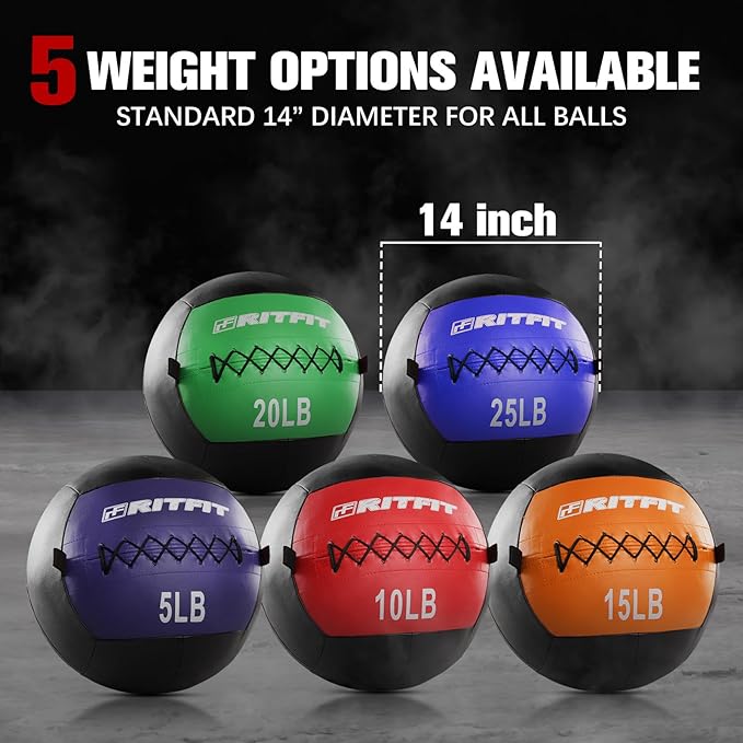 RitFit Soft Medicine Ball/Wall Ball for Strength and Conditioning Workouts, Core Training