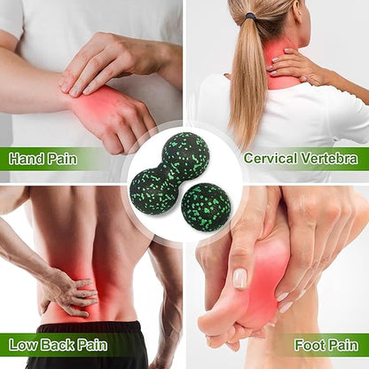 Set of 2 Peanut Massage Ball - Double Ball for Trigger Point Therapy, Myofascial Release, Deep Tissue Fitness Massage & Relax Tight Muscles, Trigger Point Massage Ball (Green)