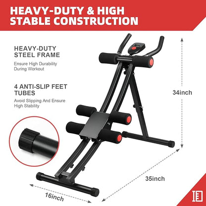 Fitness machine, home gym ABS fitness equipment, women's full body fitness waist trainer, adjustable abdominal tightener, folding core ABS fitness machine with resistance band and LCD display
